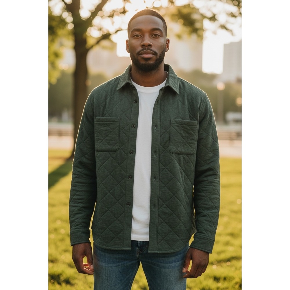 Goodfellow Co Quilted‎ Snap Front Shirt Jacket Green Long Sleeve Men's XXL